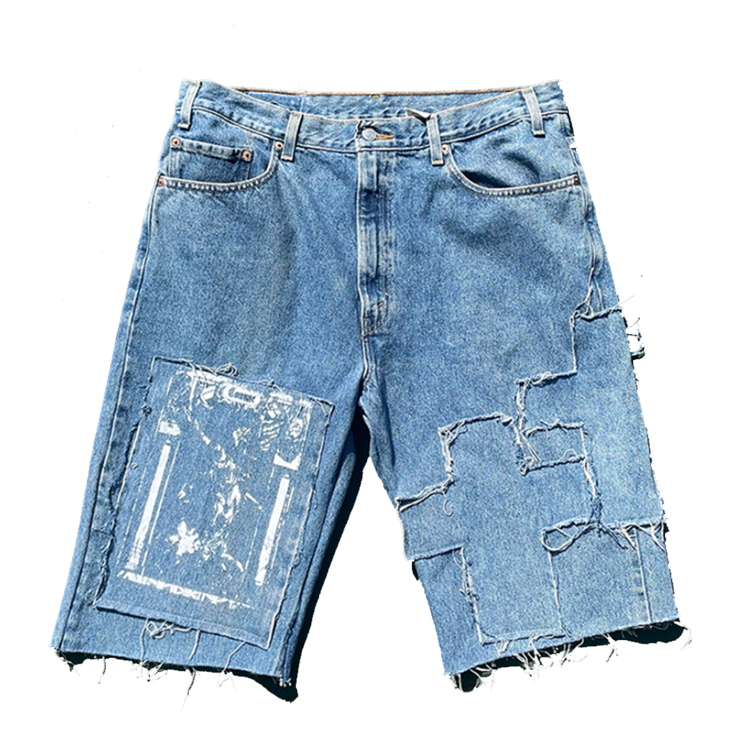 "I BELEIVE IN RELIGION" Denim Jorts